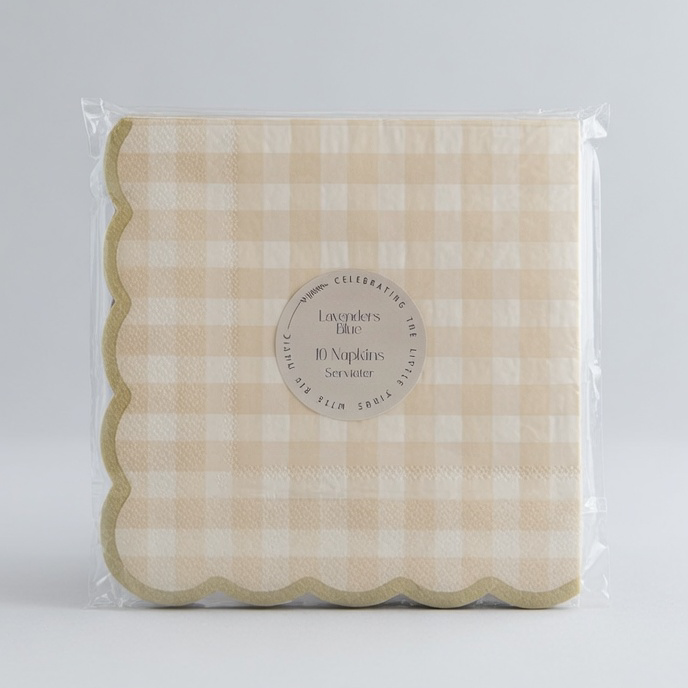 Birthday Bear Scalloped Gingham Napkin
