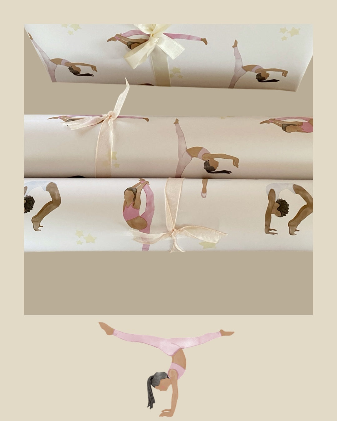 Gymnasts in Pastel (version 1) Gift Wrap Sheets 4 pack