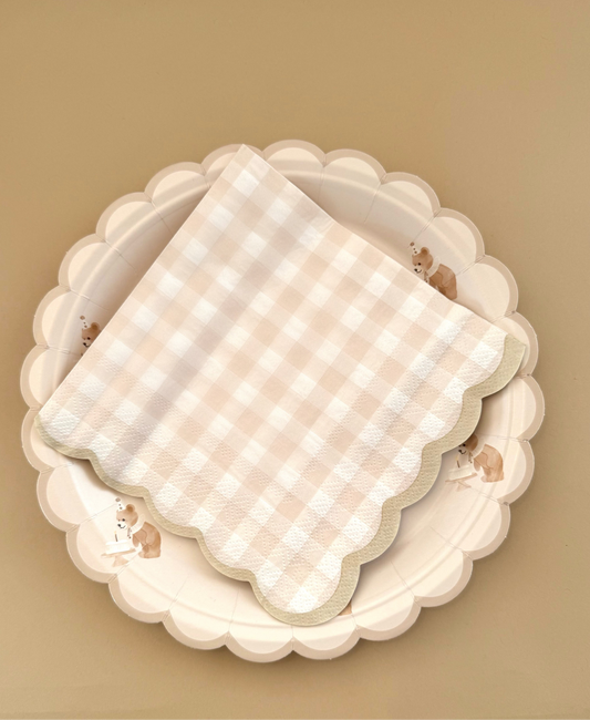 Birthday Bear Scalloped Gingham Napkin