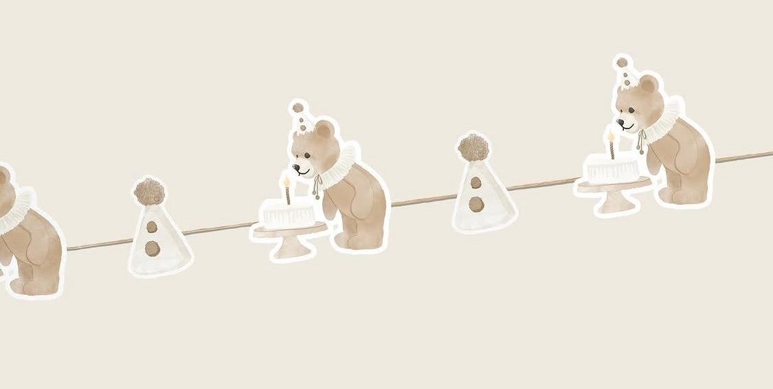 Birthday Bear Full Party Deluxe Bundle-Complete Tableware+Decor for 8 guests