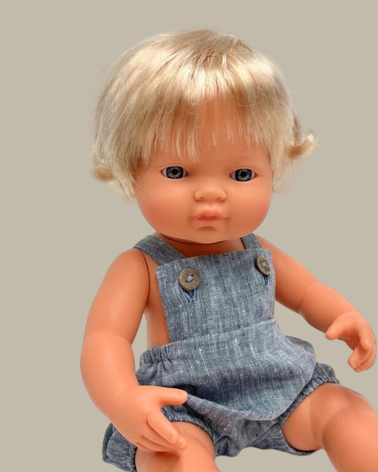 Blue Linen Doll Romper