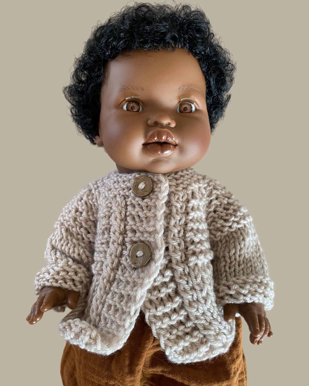 Knitted Doll Cardigan (Greige)