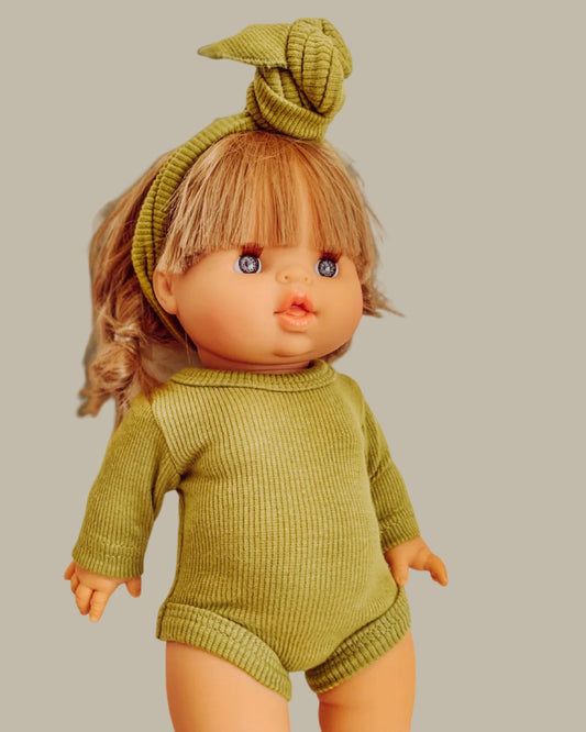 Doll Long Sleeve Golden Green Ribbed Bodysuit (2 piece)