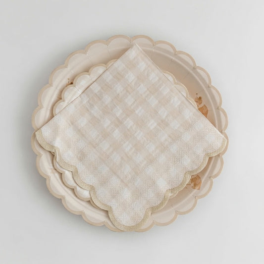 Birthday Bear Scalloped Gingham Napkin